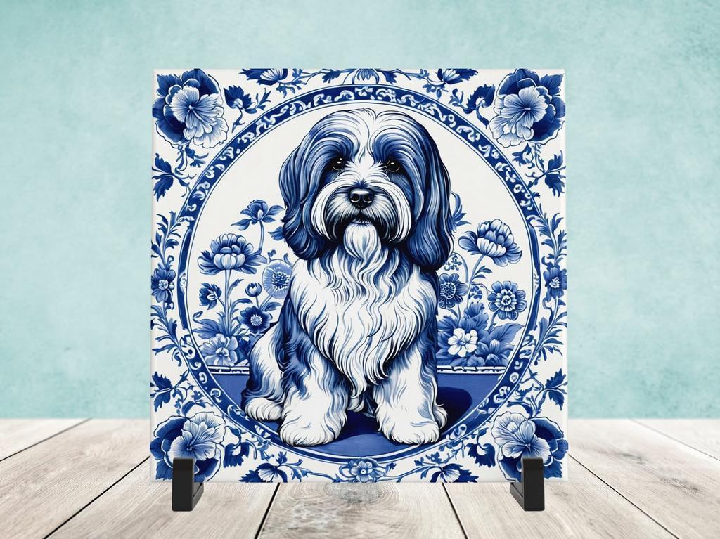 Tibetaanse Terriër Delfts Blauw tegel incl voet, Ophalen of Verzenden, Nieuw
