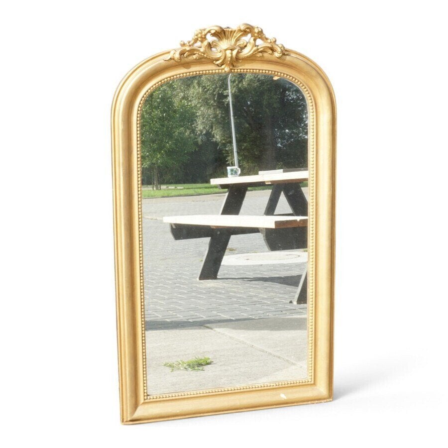 Grote 19e eeuwse vergulde spiegel, Antiek en Kunst, Ophalen of Verzenden, Rechthoekig