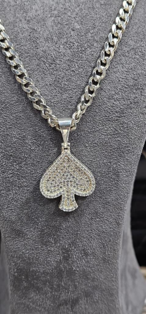 925 Zilveren Cuban Ketting + Klaver Hanger, Sieraden, Tassen en Uiterlijk, Ophalen of Verzenden, Nieuw, Zilver, Zilver