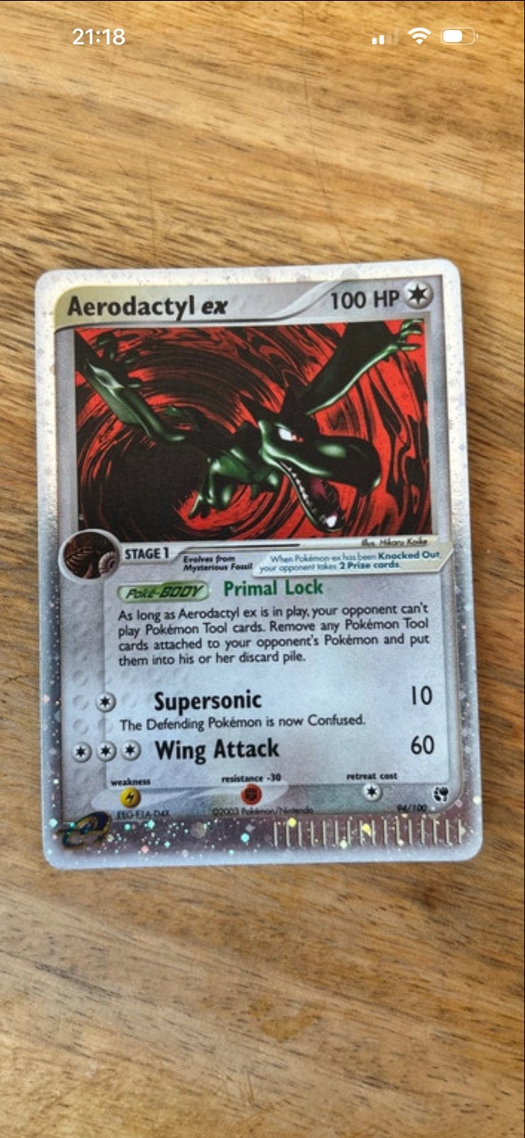 Aerodactyl ex Pokémon Kaart - 100 HP, Ophalen of Verzenden, Gebruikt, Losse kaart