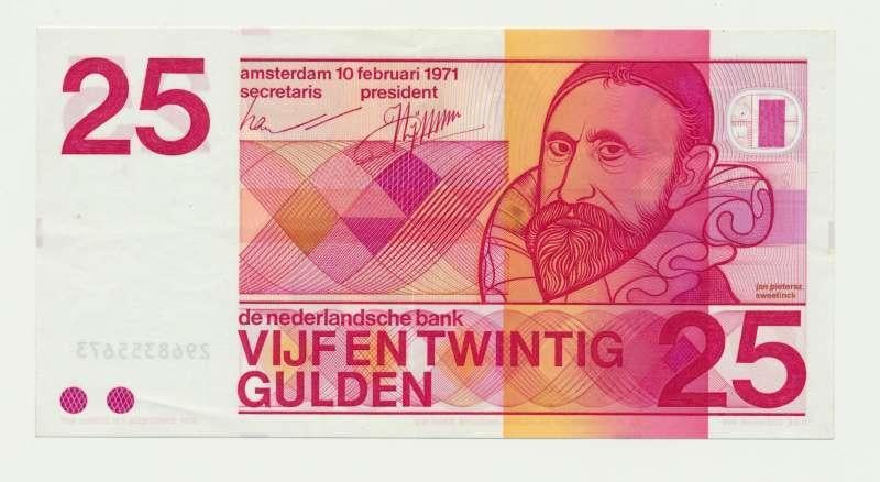 Nederland 25 Gulden 1971 Sweelinck (10 cijfers), Ophalen of Verzenden, 25 gulden, Los biljet