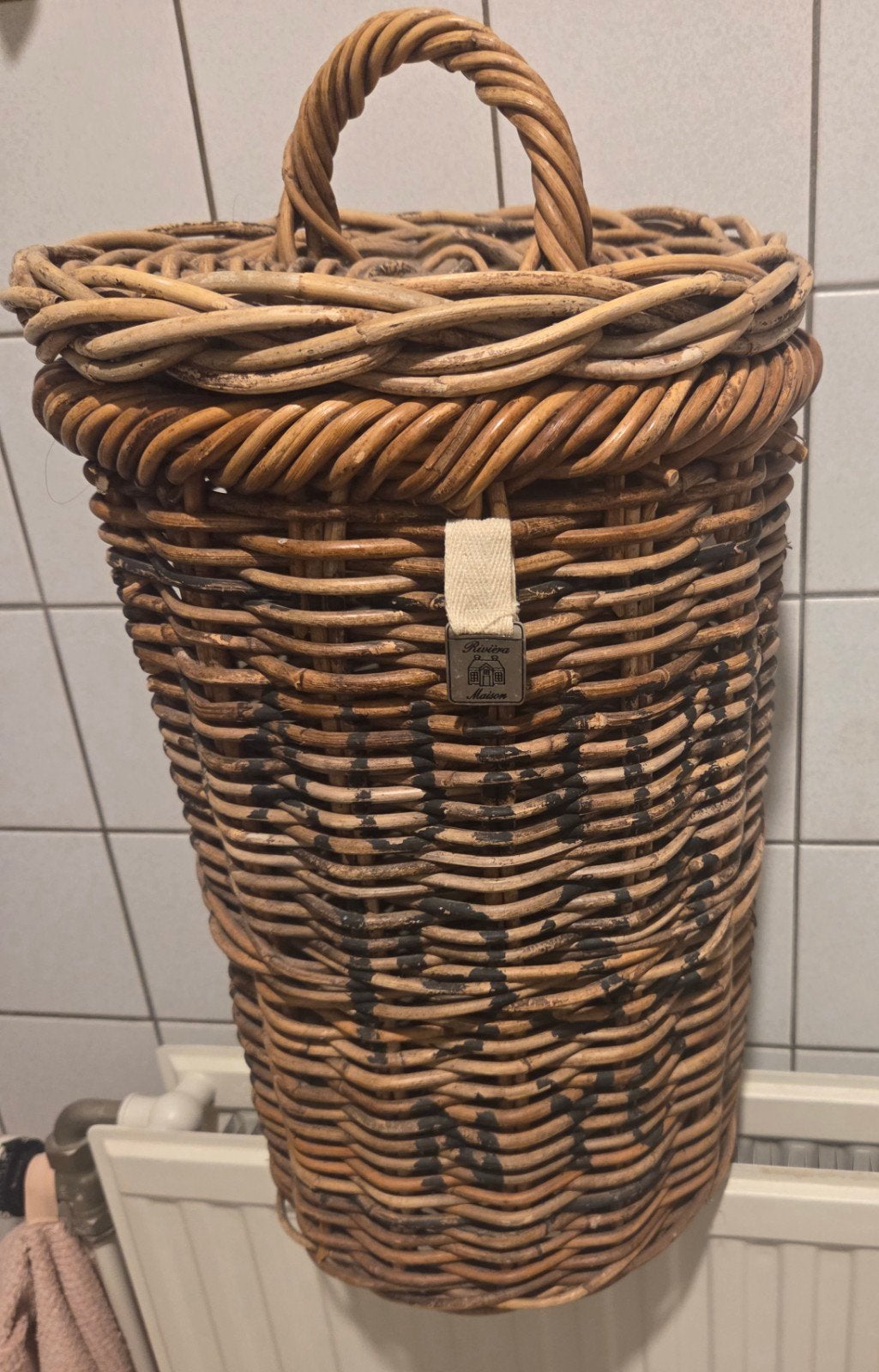 Riviera Maison Rotan Was-/Opbergmand met Deksel, Gebruikt, Ophalen of Verzenden, Landelijk, Natuurlijk materiaal