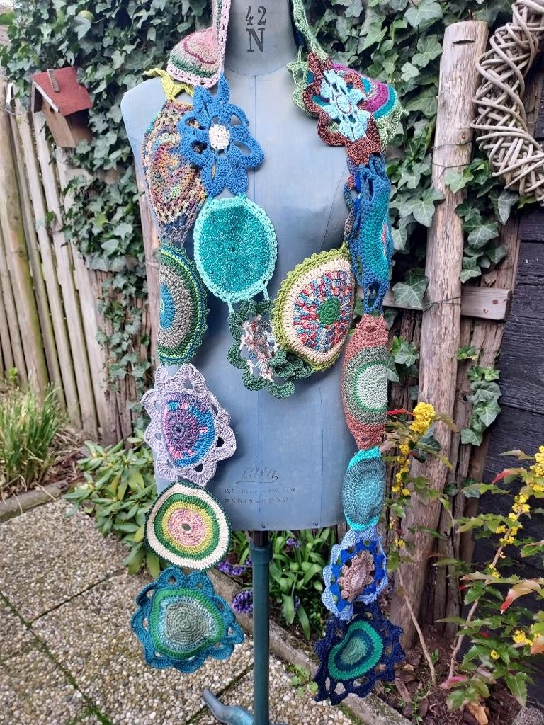 Unieke veelkleurige superlange gehaakte bloemen sjaal, Verzenden, Nieuw, Maat 46/48 (XL) of groter, Sjaal