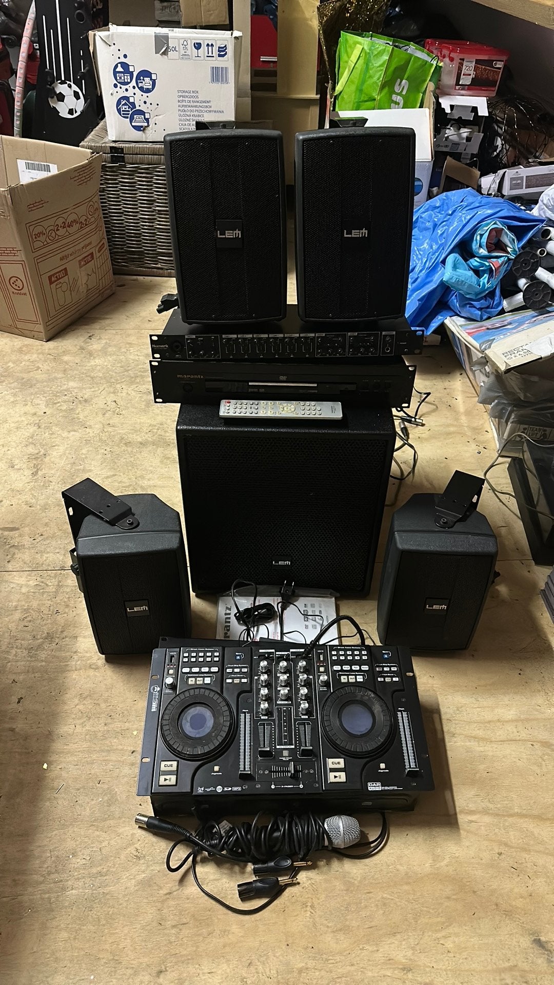 Complete DJ & PA Geluidsset LEM, Numark, Darkknight, Marantz, Ophalen, Gebruikt, 100 watt of meer