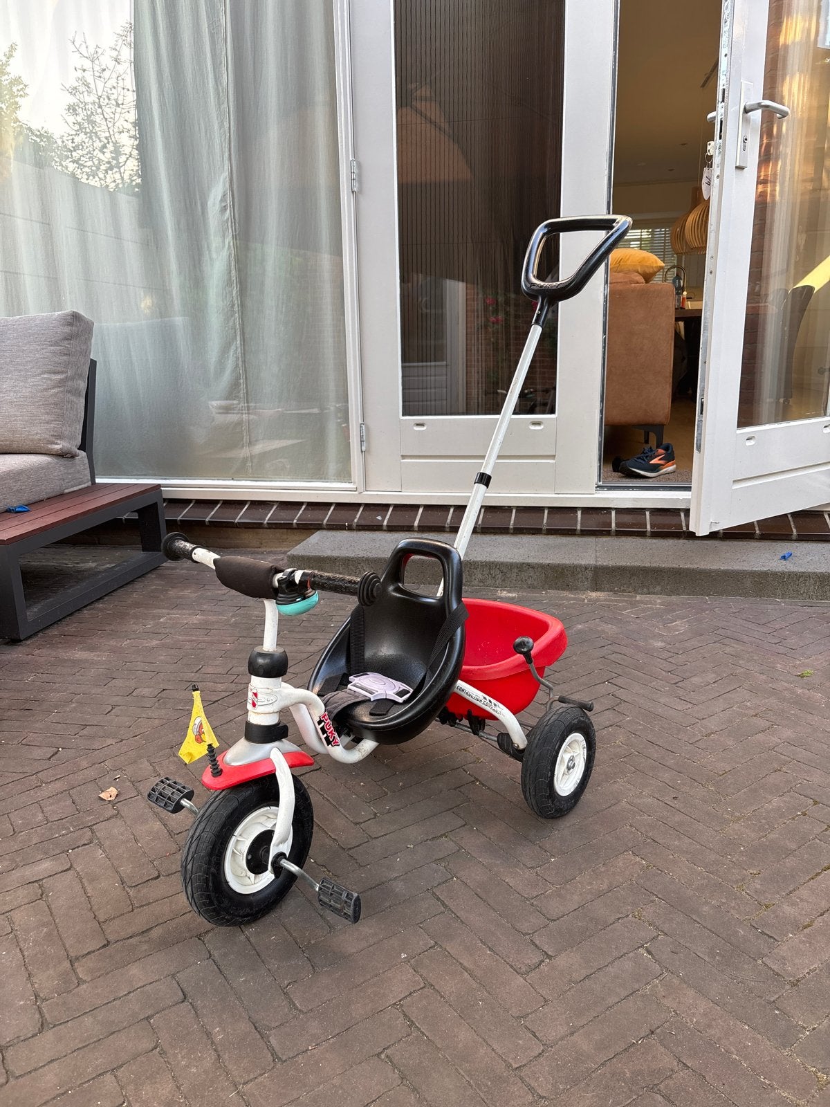 Puky driewieler met duwstang en riem, Ophalen, Gebruikt, Terugtraprem, Duwstang