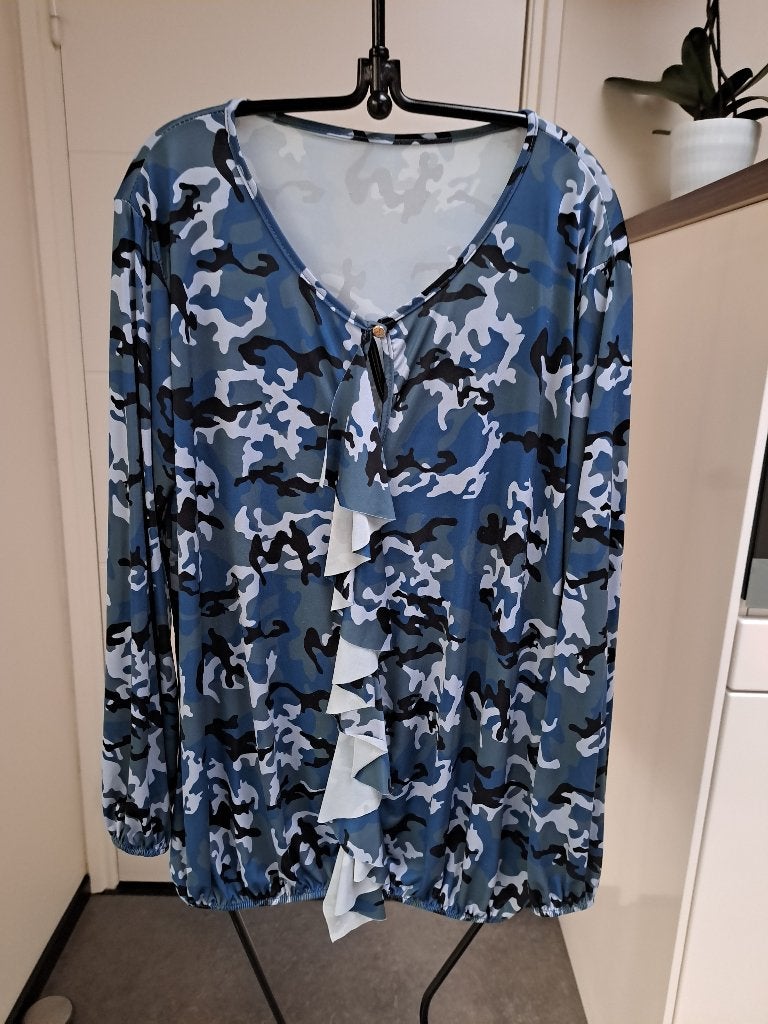 mooie blouse blauw camouflage, maat XL, Ophalen of Verzenden, Zo goed als nieuw, Maat 46/48 (XL) of groter, Blauw