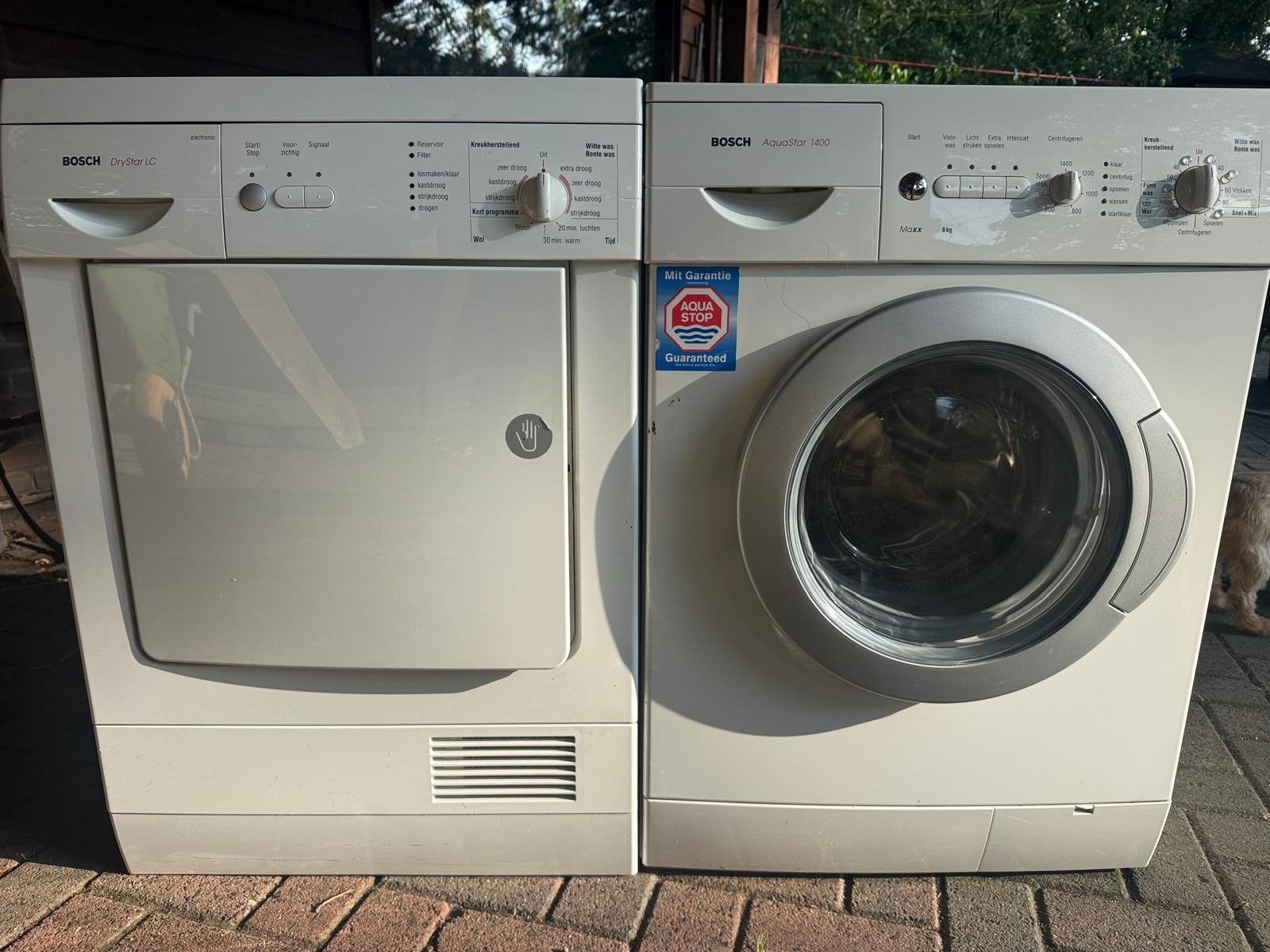 Bosch Wasmachine en Condensdroger set, Witgoed en Apparatuur, Wasmachines, Gebruikt, Voorlader, 6 tot 8 kg, 85 tot 90 cm, 1200 tot 1600 toeren