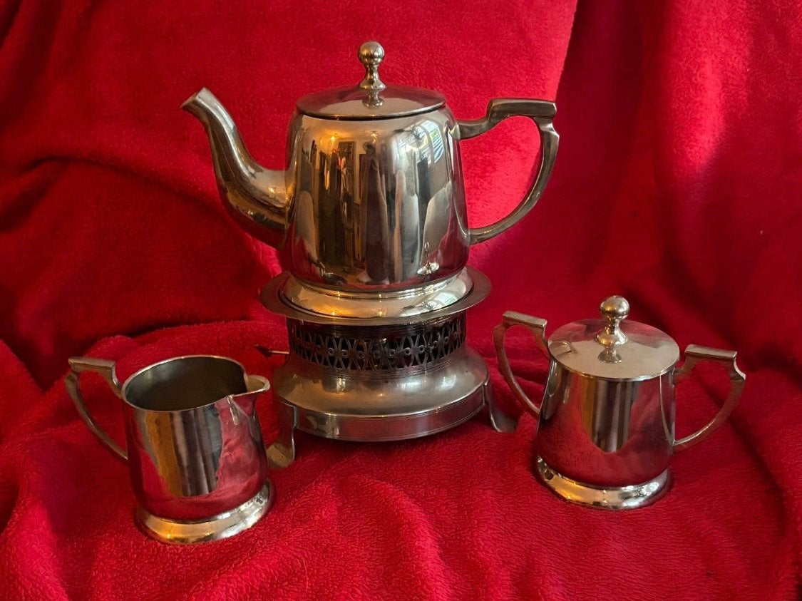 Vintage koffie-/theeservies met rechaud -4-delig, Ophalen of Verzenden, Gebruikt, Vintage, Overige typen