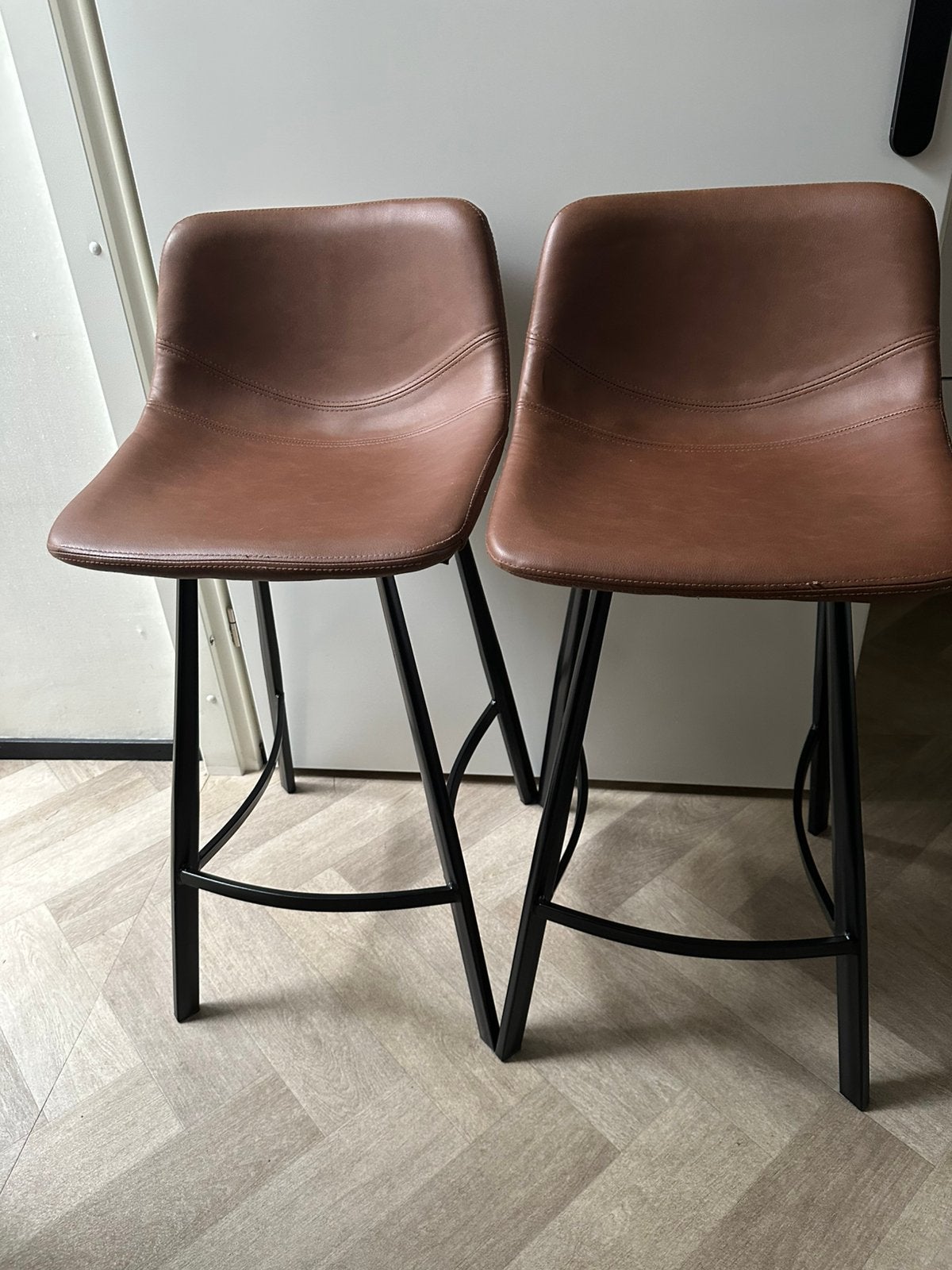 Industriële set barkrukken eco leder, Huis en Inrichting, Ophalen, Met voetsteun, 60 tot 90 cm, Leer
