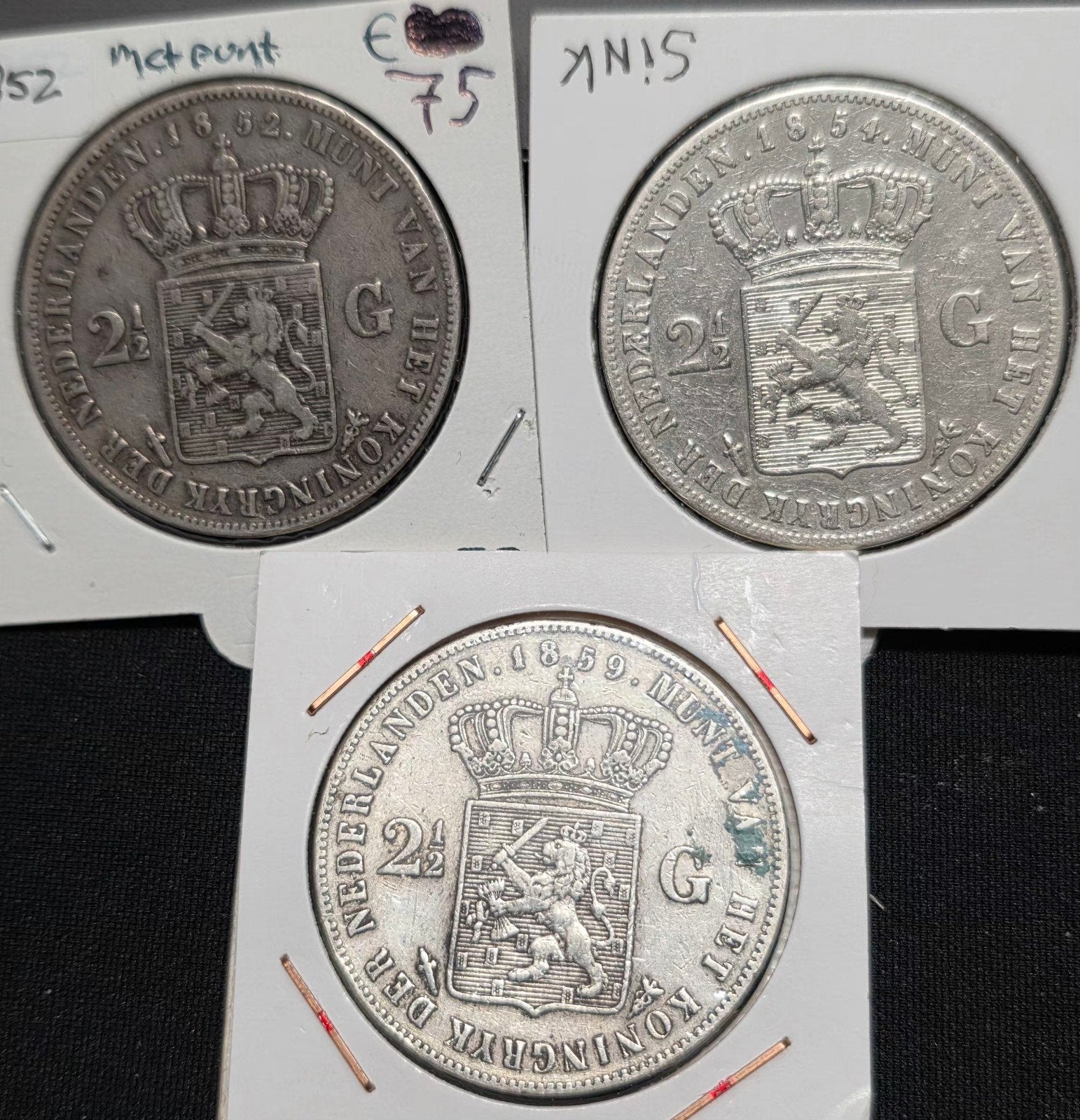 3x Willem 2 Rijksdaalders Nederland, Koning Willem III, Verzenden, Zilver, Losse munt
