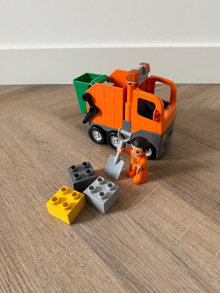Heel goed vintage oranje Lego Duplo vuilniswagen set 5637, Compleet, Ophalen of Verzenden, Zo goed als nieuw, Duplo