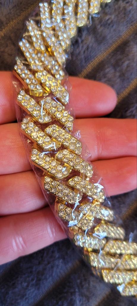 Gouden Miami Cuban Link Ketting met Zirkonia - 50 cm, Sieraden, Tassen en Uiterlijk, Overige materialen, Nieuw, Ophalen of Verzenden