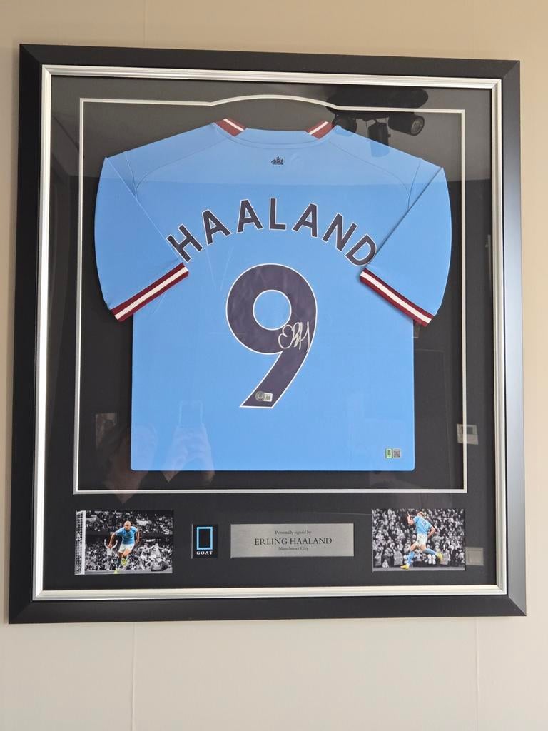Haaland gesigneerd shirt Manchester City ingelijst, Ophalen of Verzenden, Nieuw, Buitenlandse clubs, Shirt