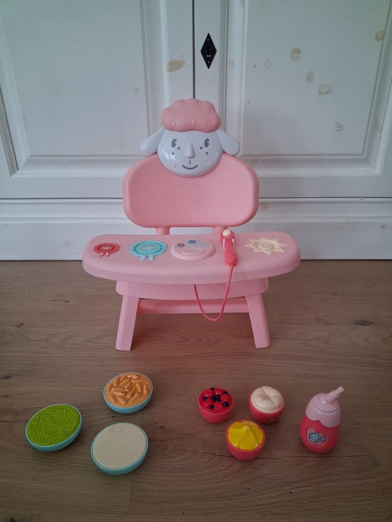 Zapf Baby Annabell kinderstoel met eten en drinkflesje, Ophalen of Verzenden, Gebruikt, Babypop