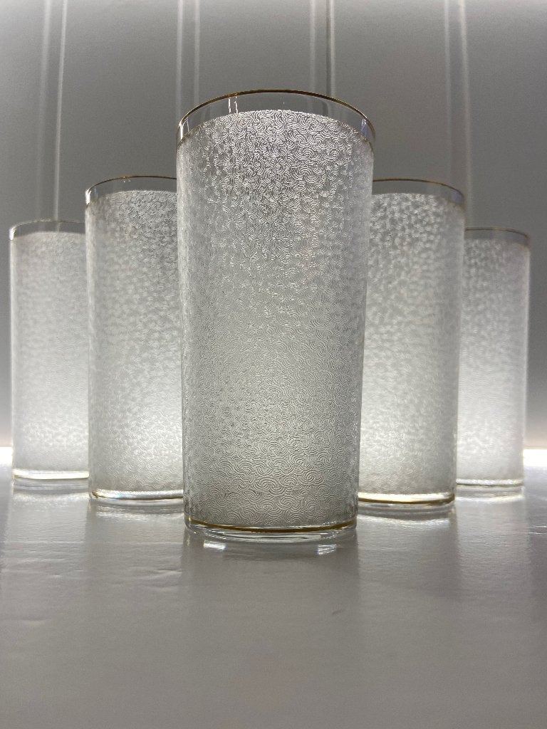 Set van 6 gevermiculeerde longdrinks “Saint Louis”, Antiek en Kunst, Antiek | Glas en Kristal, Ophalen of Verzenden