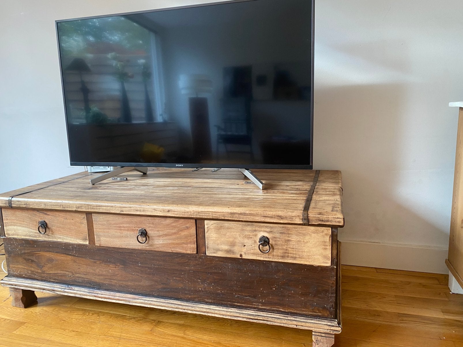 Mooie Massief houten salon tafel opbergkist, Ophalen, Gebruikt, 100 tot 150 cm, 50 tot 100 cm