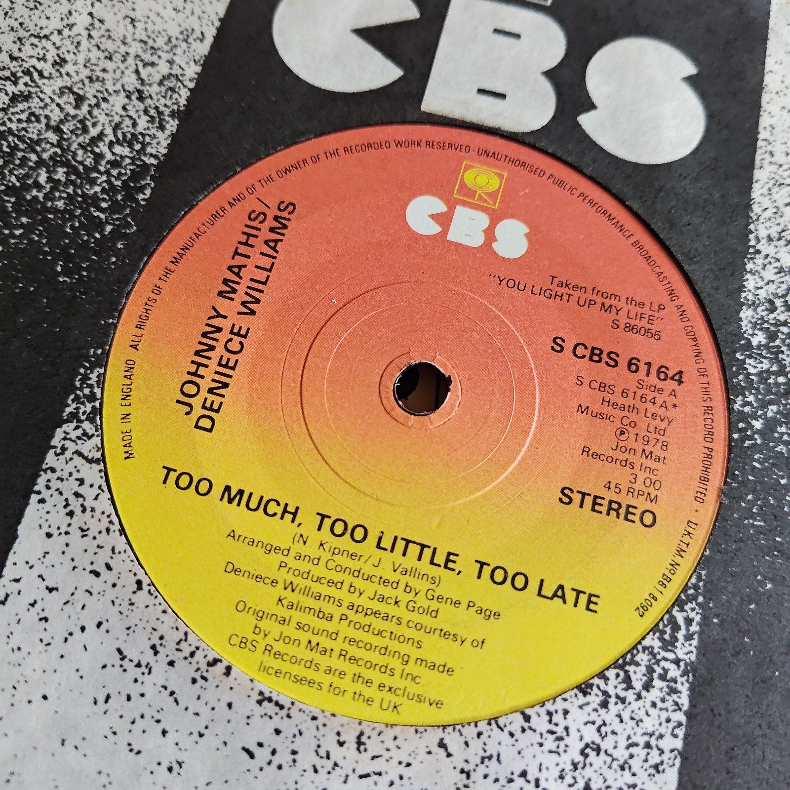 Johnny Mathis/Deniece Williams -Too Much, Too Little, Too La, Gebruikt, 7 inch, Ophalen of Verzenden, Pop