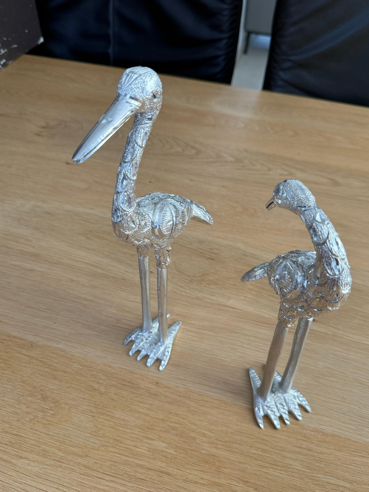 Decoratieve zilverkleurige kraanvogels (2 stuks), Ophalen of Verzenden, Zo goed als nieuw, Zilver, Metaal
