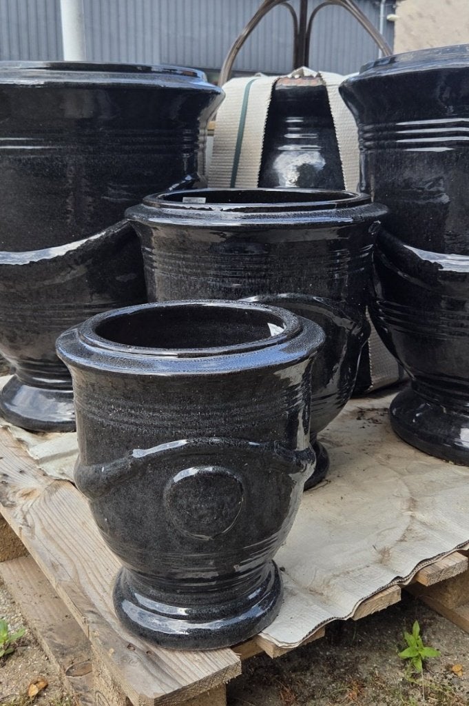 4 x nieuwe ronde bloempot Anduze stijl Blazed Black zwart