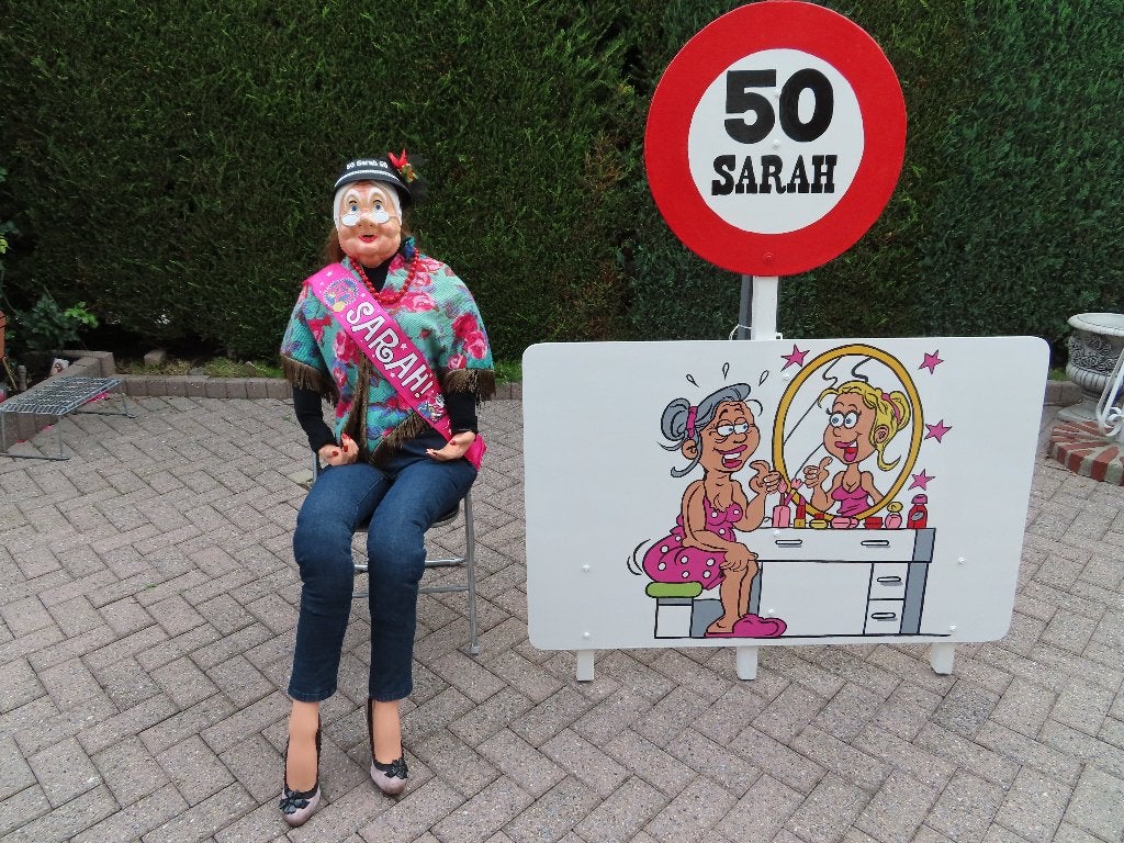 50 Sarah verjaardag feestbord + pop levensgroot set 3 deel, Ophalen, Nieuw, Abraham of Sarah