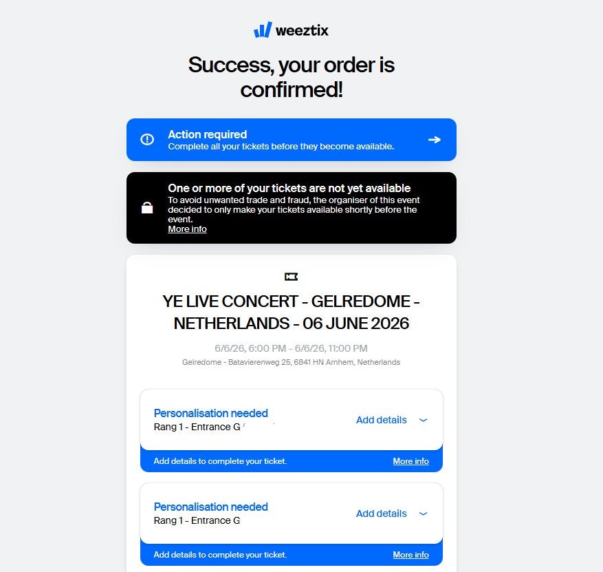 Kanye West tickets Gelredome 6 juni | 5 tickets naast elkaar, Tickets en Kaartjes, Drie personen of meer, Juni