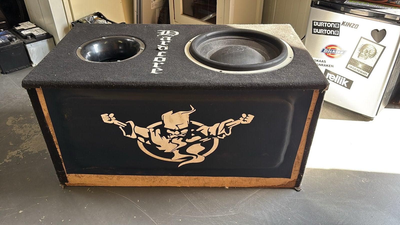 15 inch subwoofer incl kist en versterker, Ophalen, Zo goed als nieuw