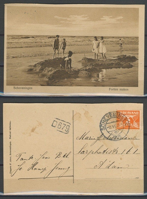 Scheveningen 1923 Strand Fort Bouwen Ansichtkaart 1112c jdu, Ophalen of Verzenden, 1920 tot 1940, Gelopen, Zuid-Holland
