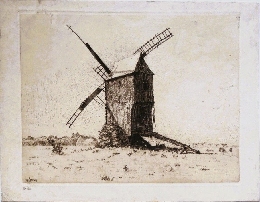 Joseph Paul Samson "De molen", Ophalen, Origineel, Landschap, 1950 - 1999