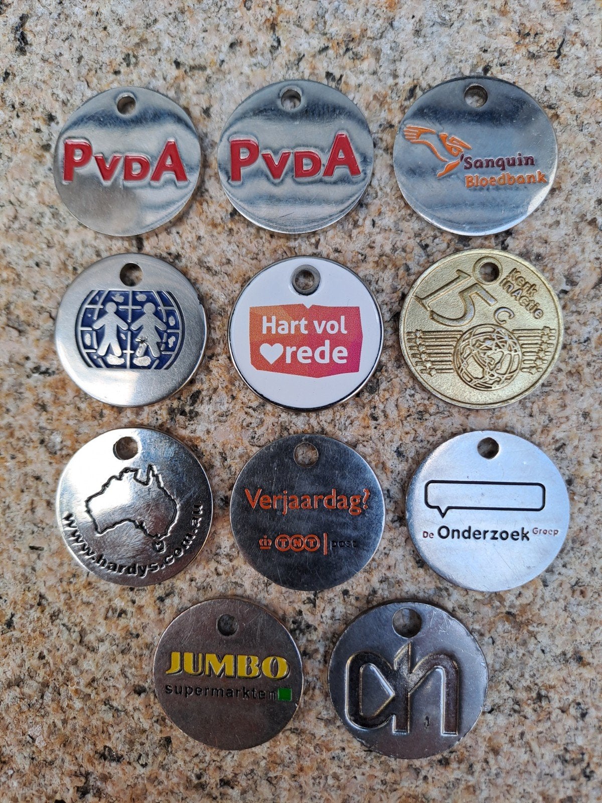 Diverse collectie winkelwagenmuntjes en tokens, Ophalen, Gebruikt