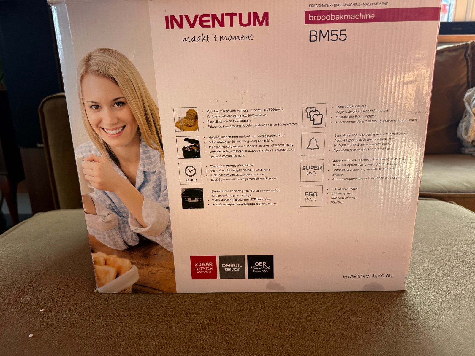 Inventum BM55 Broodbakmachine - Zo goed als nieuw, Zo goed als nieuw, 400 tot 800 gram deeg, Kijkvenster, Ophalen