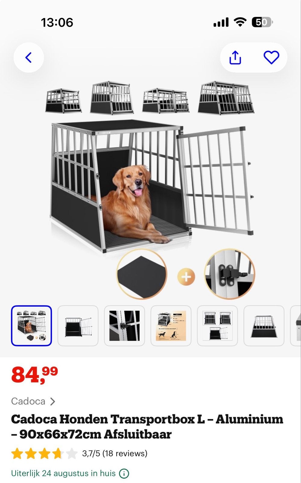 Cadoca Honden Transportbox L - Aluminium - 90x66x72cm, Ophalen