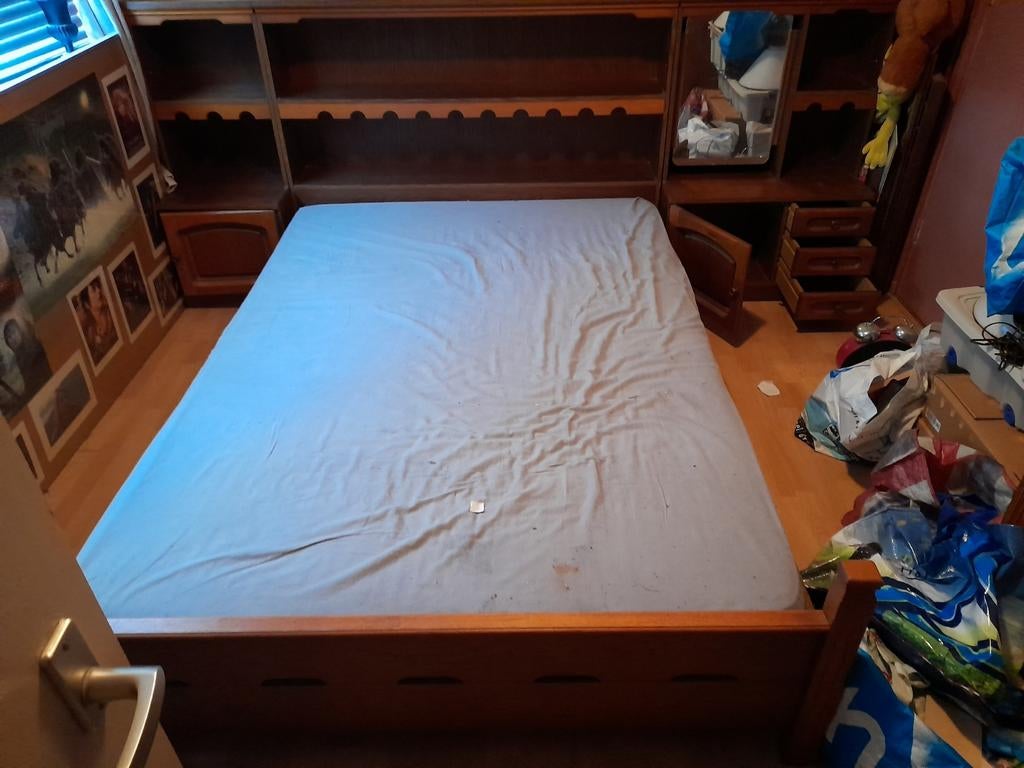 2 persoons bed met ombouw., Huis en Inrichting, Ophalen, Tweepersoons, Hout, Overige maten