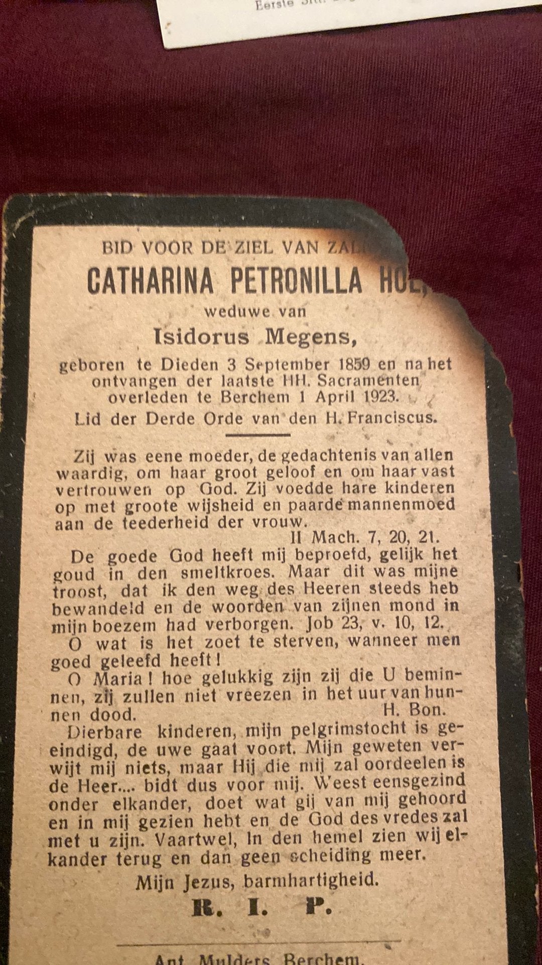 CP Megens - Hol 1859 Dieden 1923 Berchem, Ophalen of Verzenden