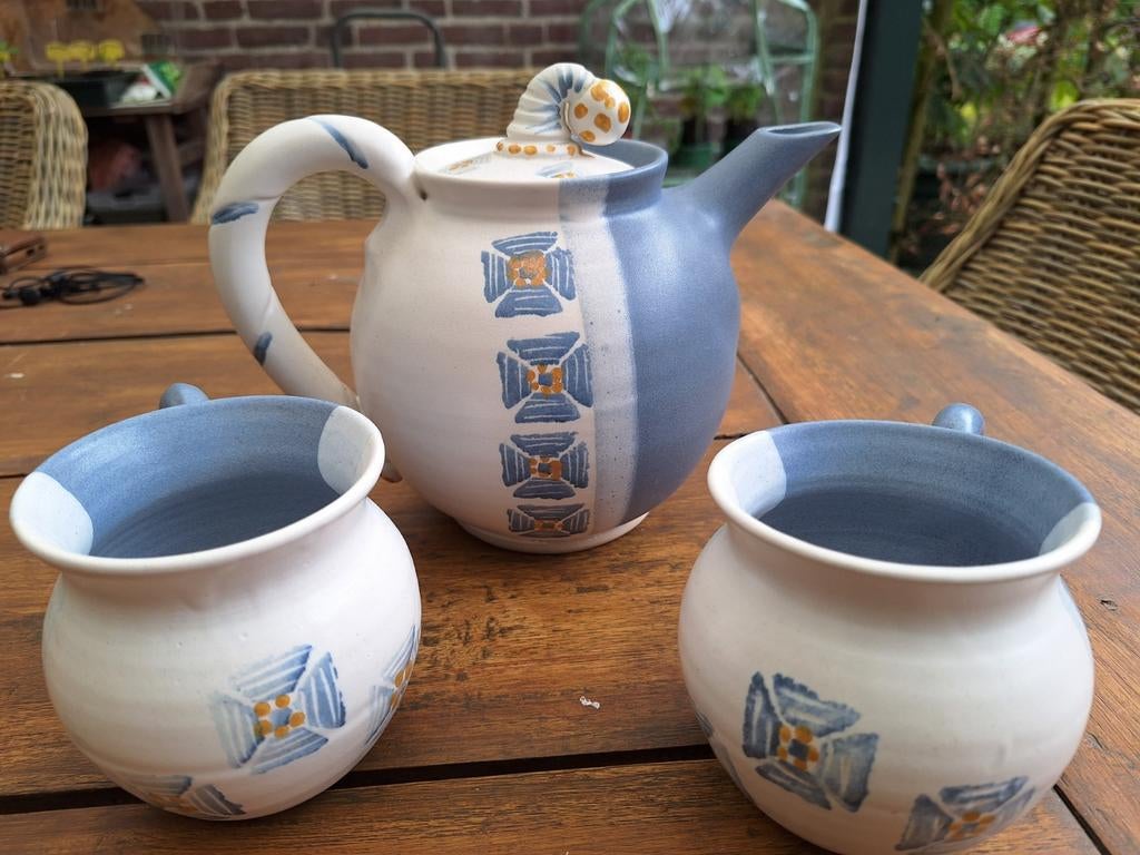 Keramiek theepot met twee kopjes, Ophalen of Verzenden