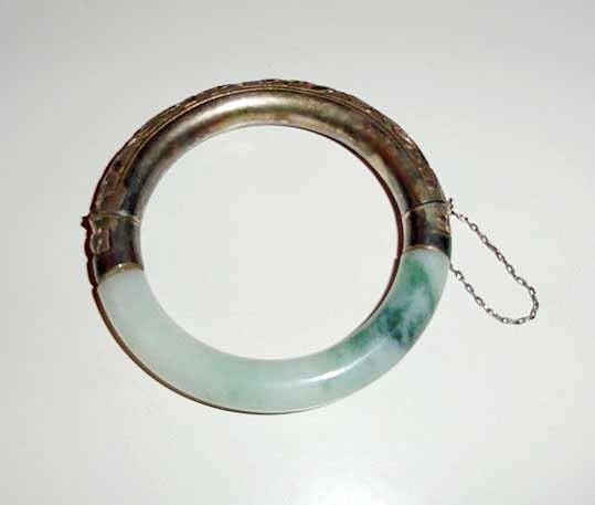 Armband zilver jade bangle oosters, Sieraden, Tassen en Uiterlijk, Armbanden, Overige kleuren, Verzenden, Zo goed als nieuw, Met edelsteen