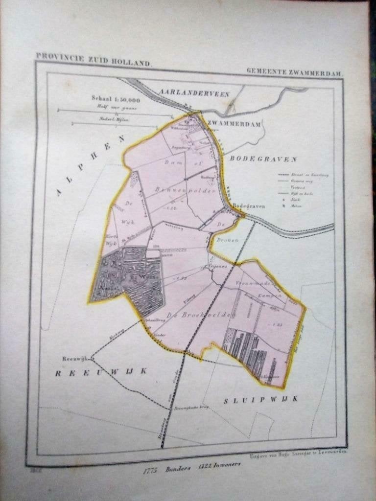 209/ Zwammerdam / Vrijenes/ Rustbrug / Litho 1866  Kuyper ZH, Ophalen of Verzenden