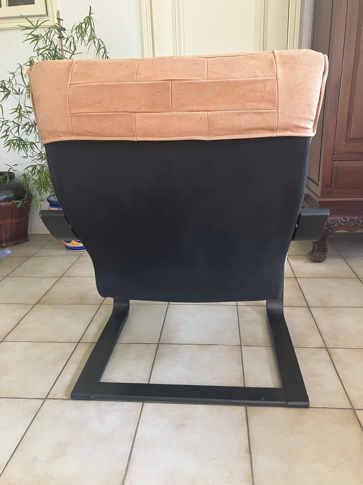 IKEA POÄNG fauteuil met nubuck leer, Ophalen, Gebruikt, 50 tot 75 cm, Leer