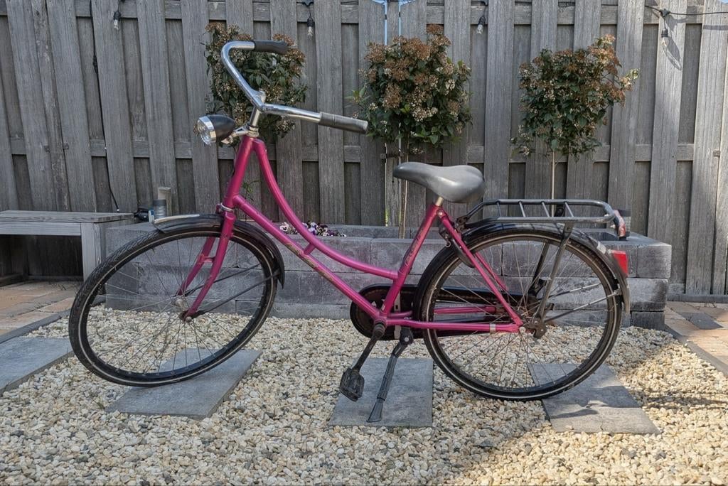 Roze damesfiets met bagagedrager, Ophalen, Gebruikt, Terugtraprem, Overige merken