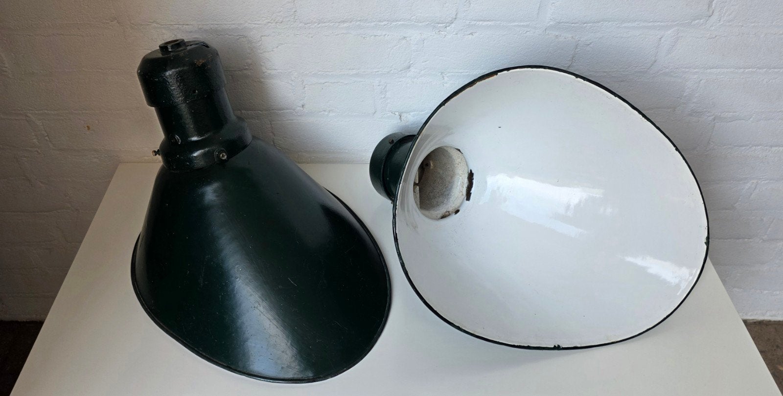 Vintage, emaille, wandlampen / lampenkappen, Antiek en Kunst, Ophalen of Verzenden