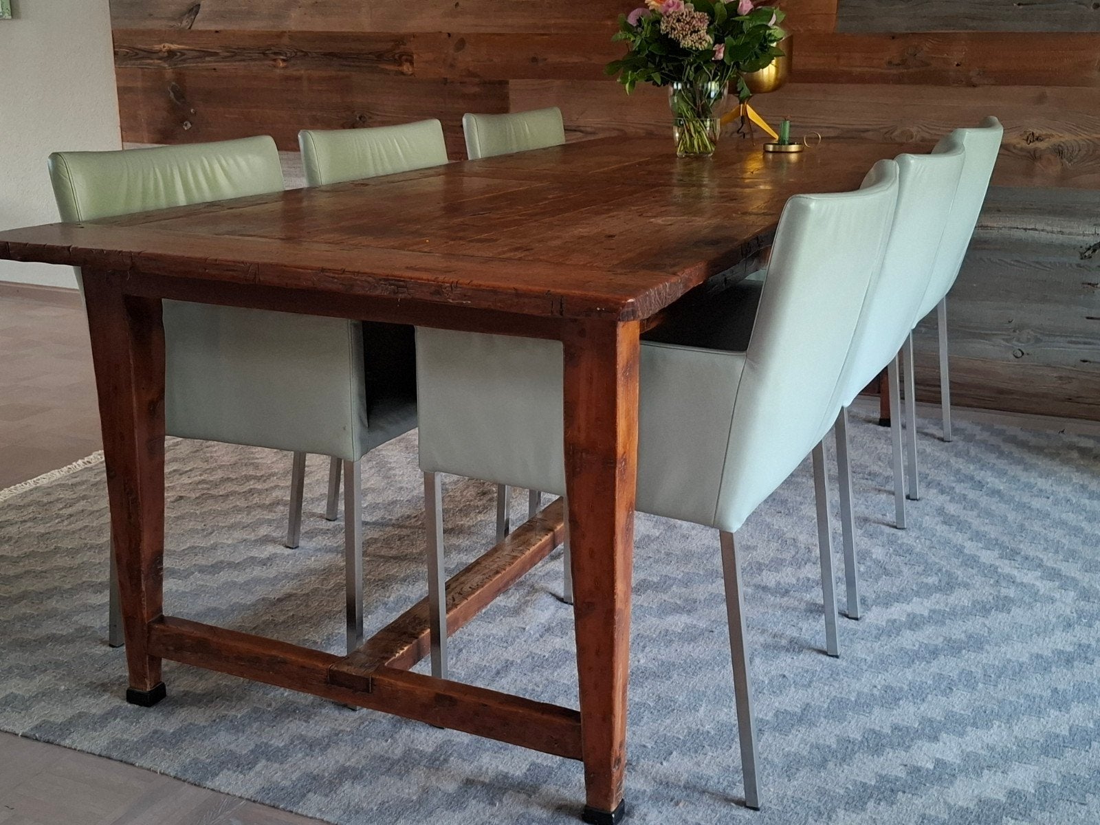 Eetkamerstoel leer met RVS poten - 55x50x86 cm, Ophalen, Gebruikt, Overige kleuren, Modern