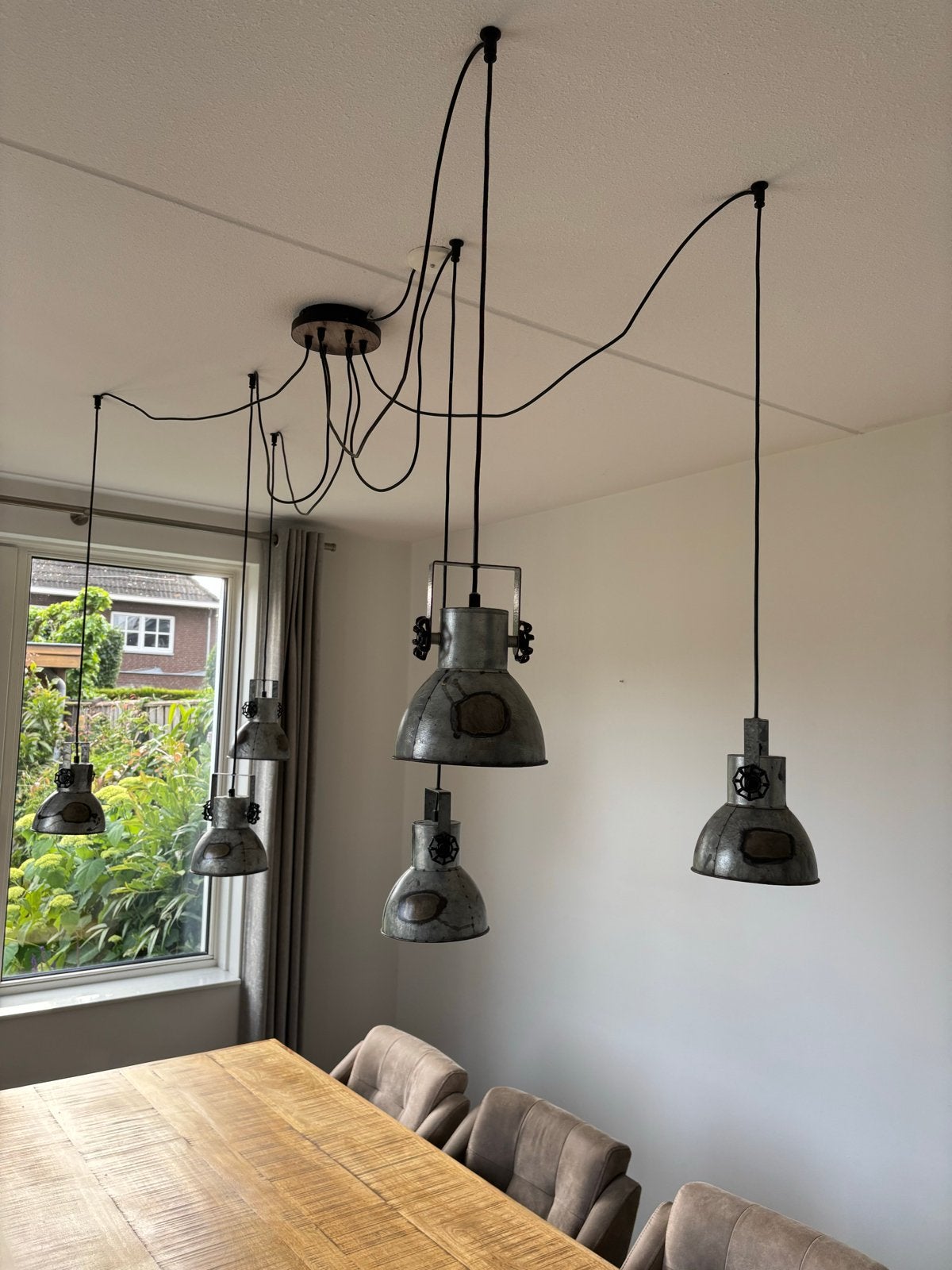 Industriële hanglamp lamp - 6 lichtpunten, Ophalen of Verzenden, Zo goed als nieuw, Metaal, Industrieel