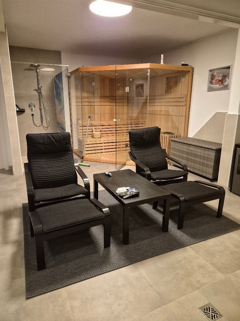 Relax fauteuils met voetenbankje, Ophalen, Hout, Gebruikt, 75 tot 100 cm