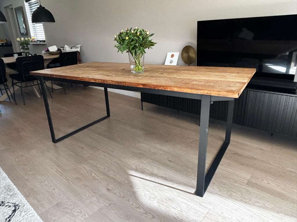 Eettafel 90x200, Ophalen, Gebruikt, Teakhout, 50 tot 100 cm
