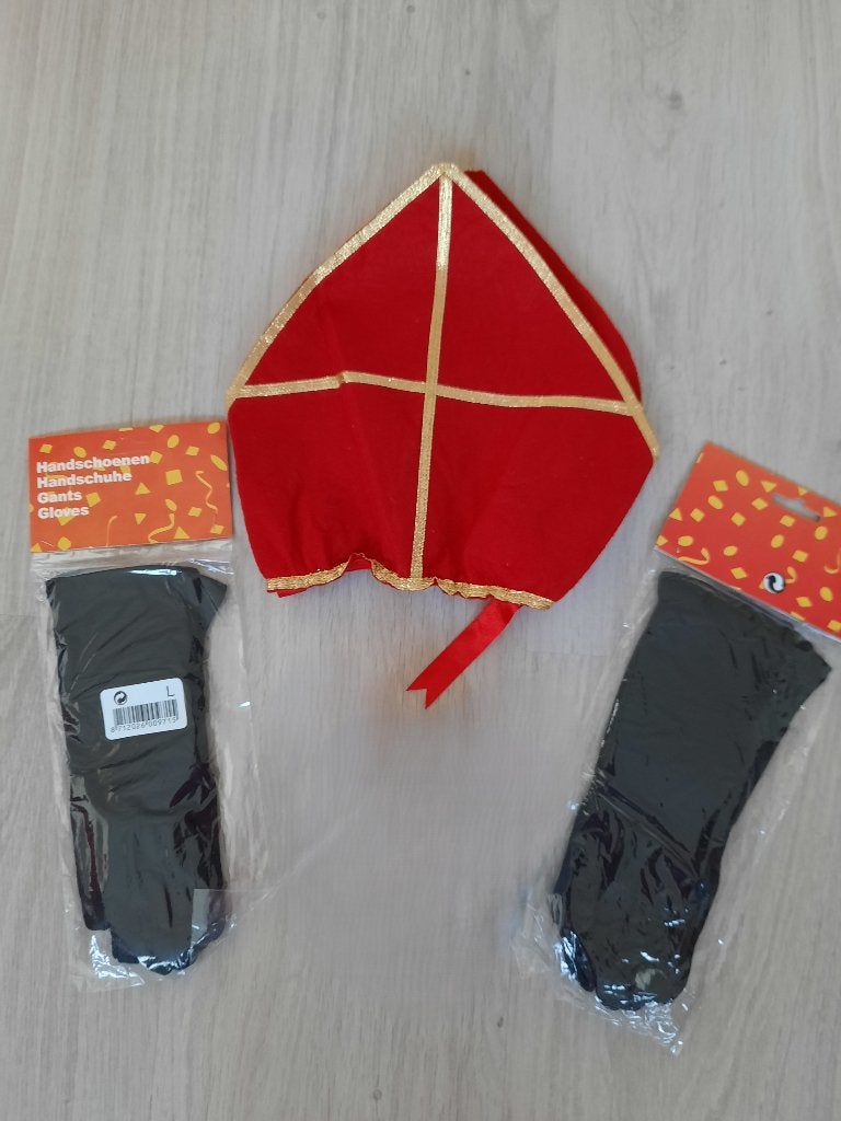 2 x Pietenhandschoenen + mijter., Diversen, Ophalen of Verzenden, Nieuw