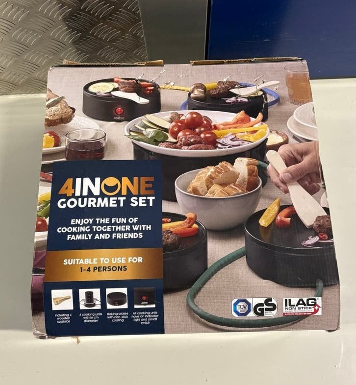 4-in-1 Gourmetstel Raclette, Bakplaat, Grill gourmet set, Ophalen, Zo goed als nieuw, 4 t/m 7 personen
