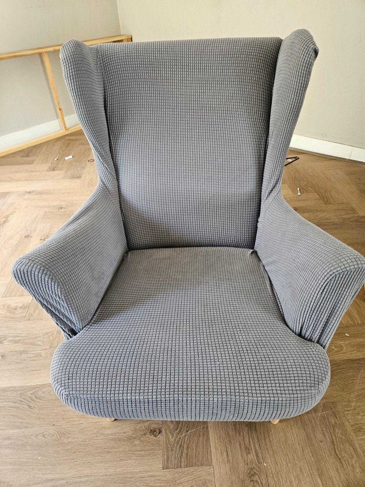 Comfortabele grijze fauteuil met hoes, Huis en Inrichting, Fauteuils, Ophalen, Modern, Comfortabel, Gebruikt, 75 tot 100 cm