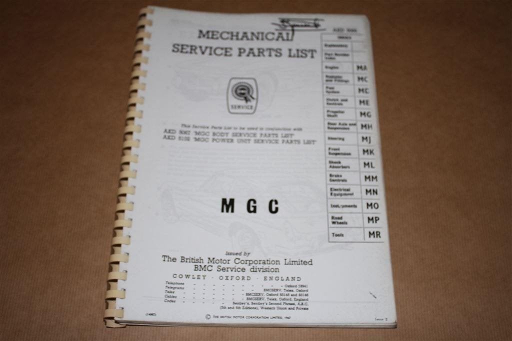 MGC Mechanical Service Parts List - Oldtimer MG, Auto diversen, Ophalen of Verzenden