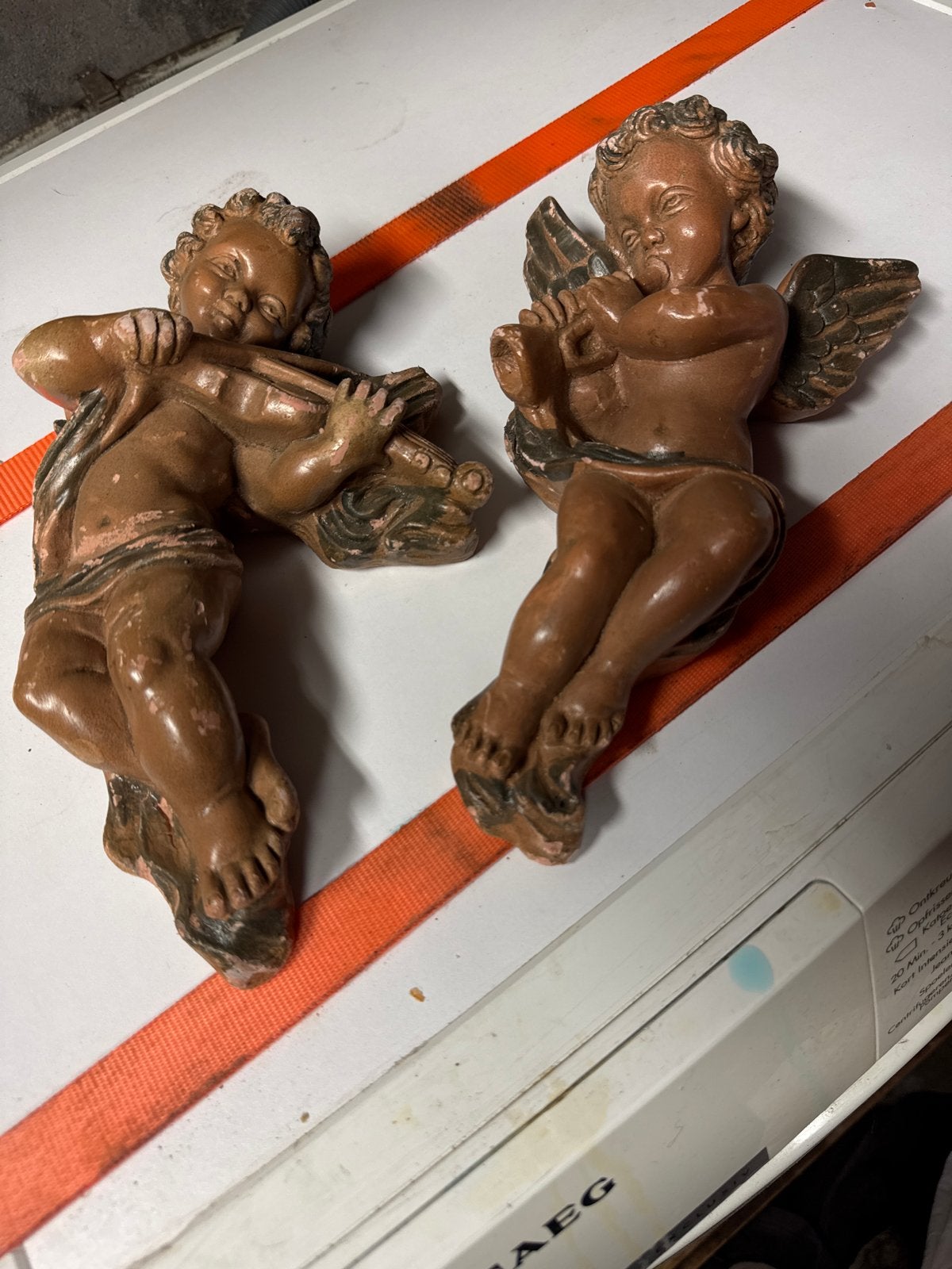 Set van 2 vintage engeltjes met muziekinstrumenten, Ophalen, Gebruikt, Religie