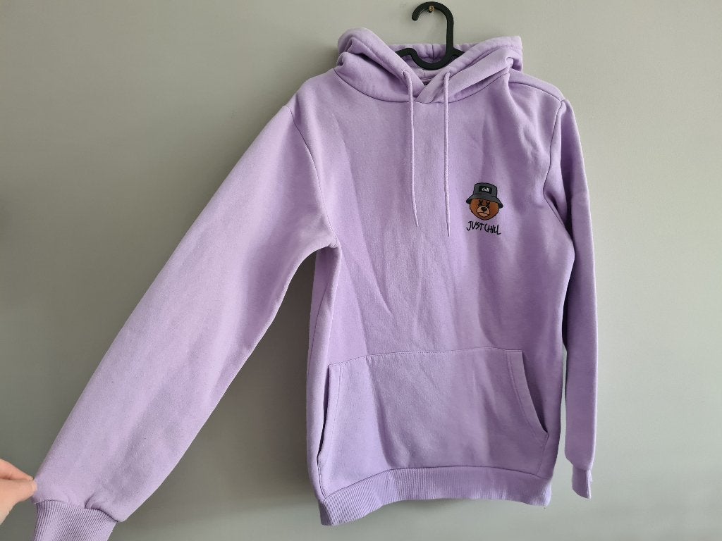 Lila hoodie XS – oversized  teddy “Just Chill''  170/176, Paars, Ophalen of Verzenden, Zo goed als nieuw, FSBN