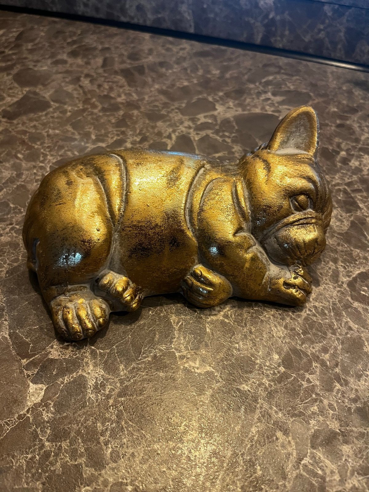 Gouden Franse Bulldog beeldje, Vintage, Gebruikt, Ophalen of Verzenden, Goud